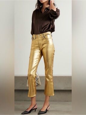 Frame Denim Metallic Gold Cropped Jeans
